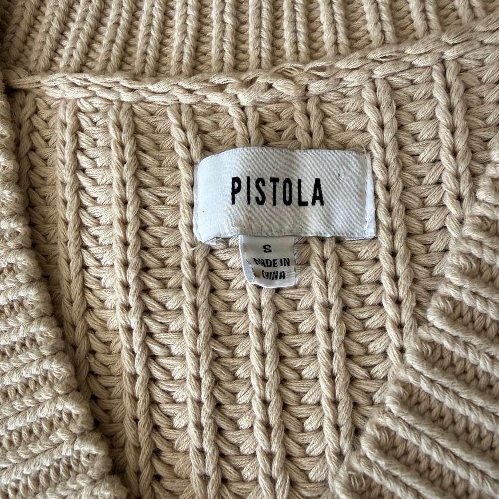 Pistola Kiran Cable Knit Sweater Vest Women’s Small Beige V-Neck Chunky Cotton - Picture 3 of 6